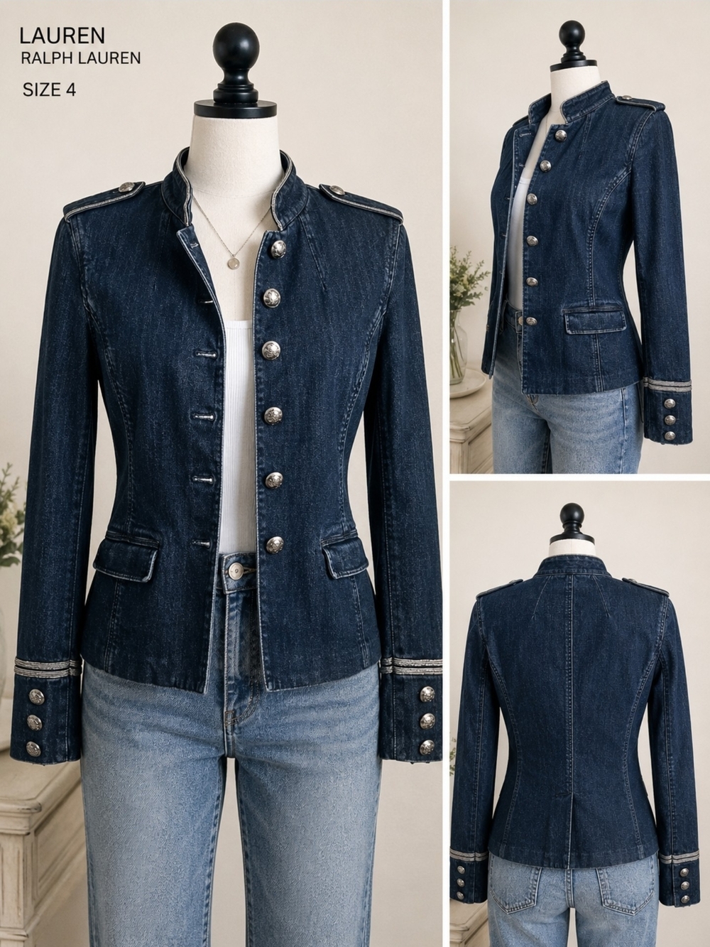 Lauren Ralph Lauren Dark Blue Denim Military Jacket